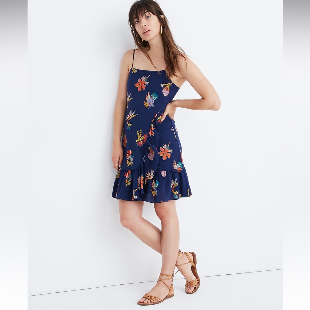 Madewell 100% Silk Ruffle-Wrap Cami Dress in Bird of Paradise Size 8